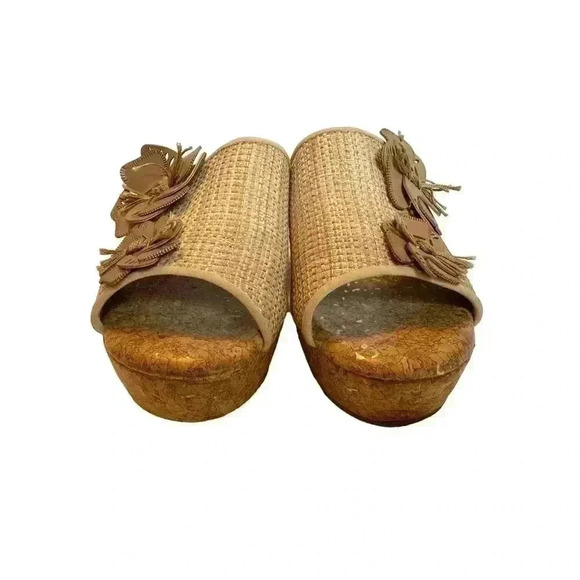 Jaclyn Smith Sandals Womens 7 Adina Natural Platform Slide Brown Wedge Open Toe - Picture 2 of 10